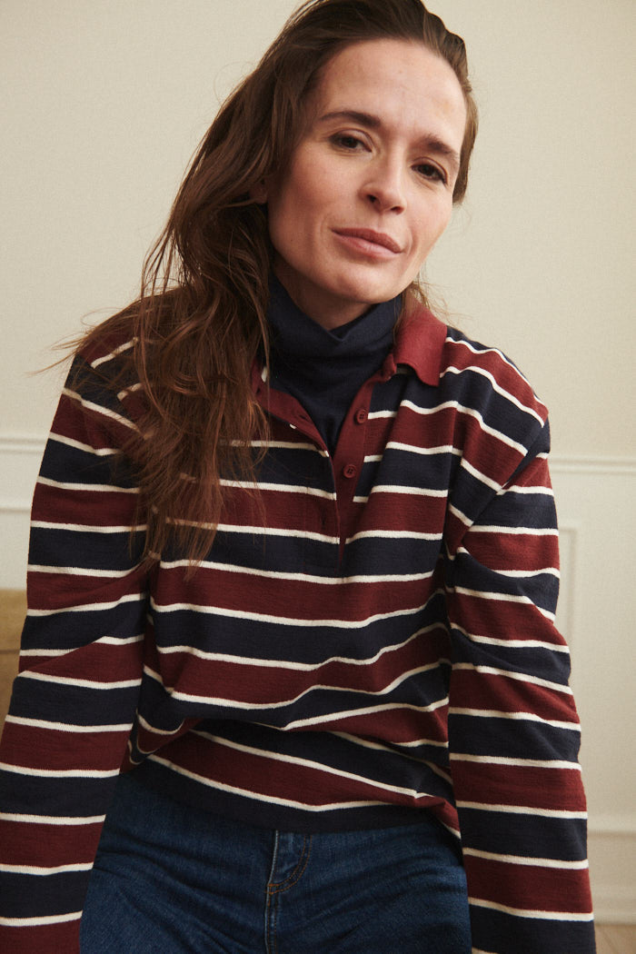 Basic Apparel Anneli Polo LS Tee Sweatshirts & hoodies 794 Bordeaux truffle / Sky captain